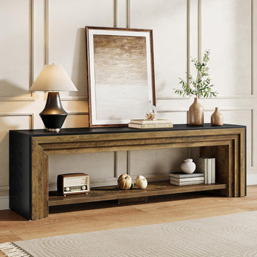 70" Long TV Stand for 75-Inch TV, Farmhouse Entertainment Center | Low Media Console Wooden Television Stand for