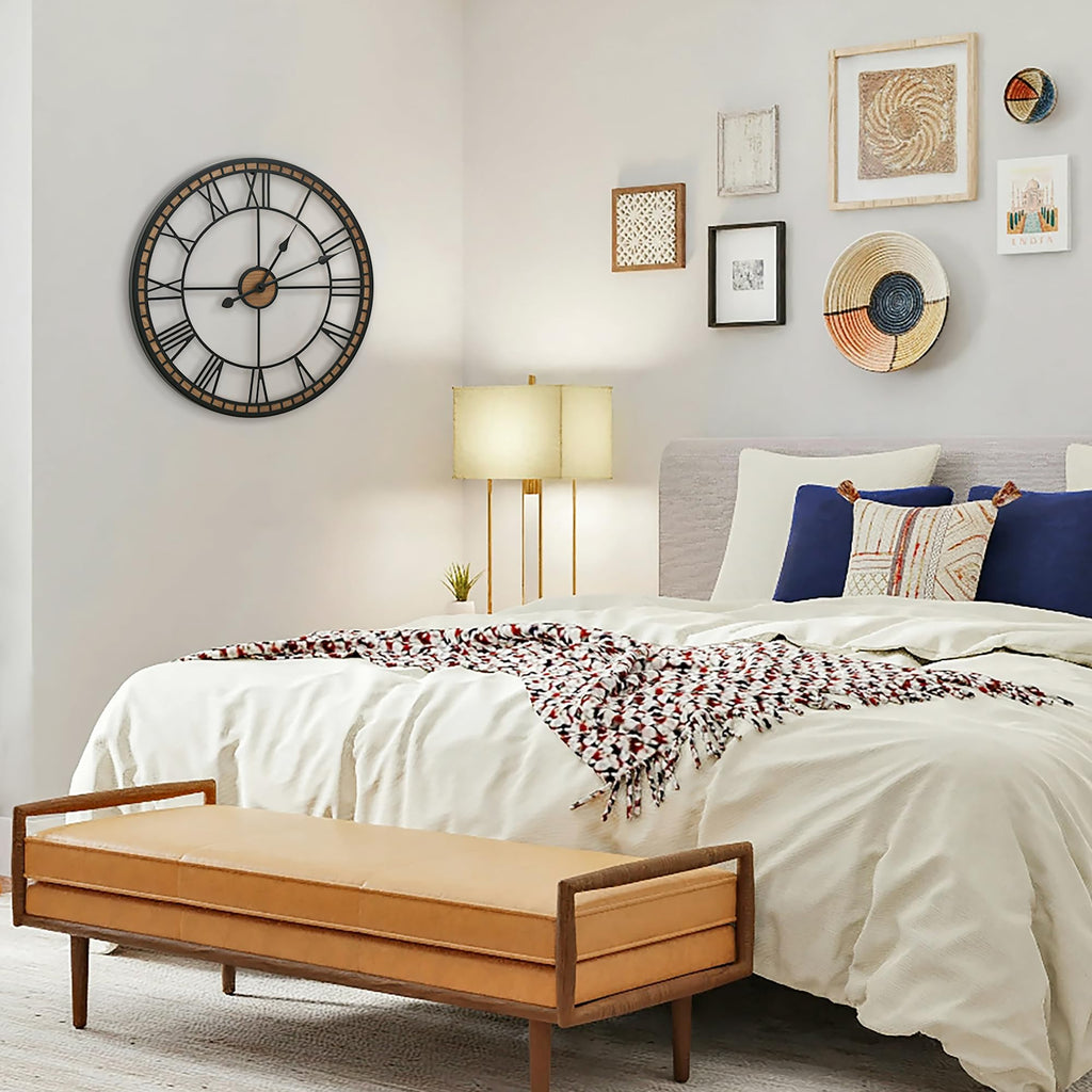Large Wall Clock Decorative: 24 inch Farmhouse Battery Operated