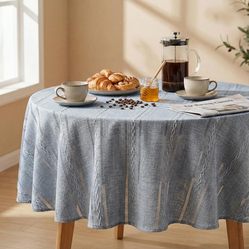 Blue Round Tablecloth, 70×70 Inch, Farmhouse Decor