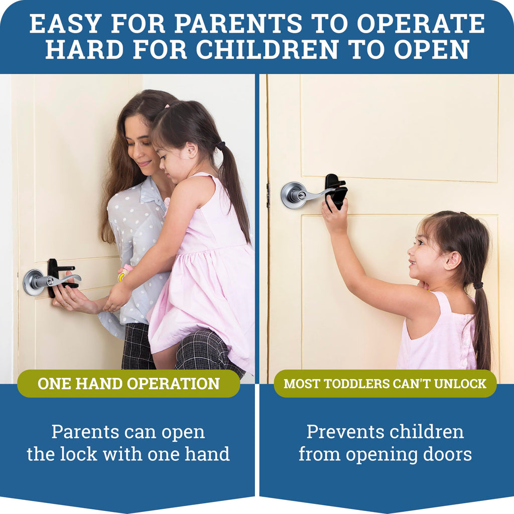Lever Lock (4 Pack) Prevents Toddlers from Opening Doors. 3.25" L * 1.5" W * 4.5" H Easy One Hand Operation for