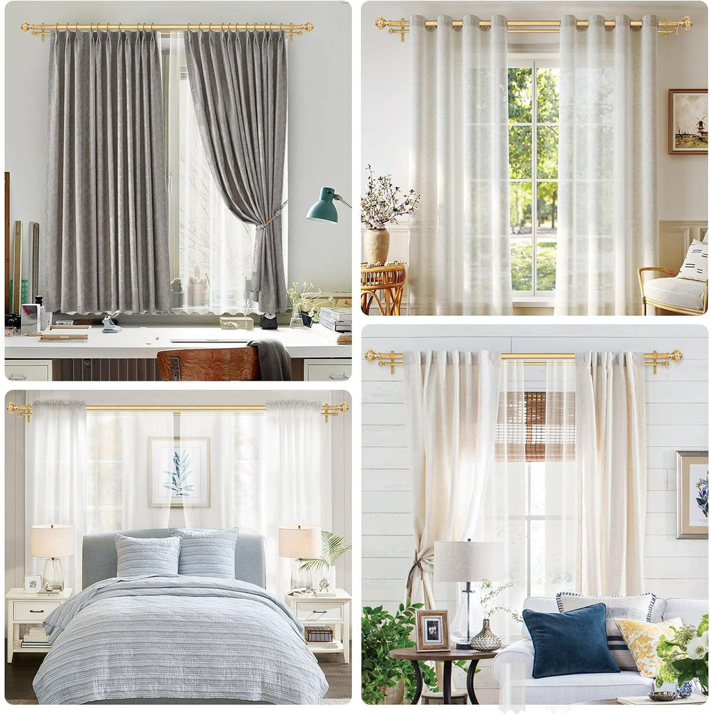 Gold Double Curtain Rod 36 to 76 Inch, 1 Inch Adjustable Decorative Crystal Dual Curtain Rod, Heavy Duty Vintage