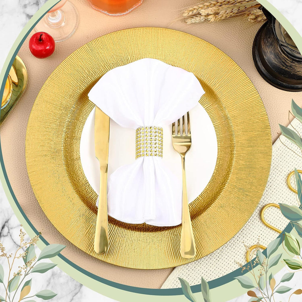 Gold Charger Plates Bulk, 13" Round Plastic Dinner Charger Plate, Shiny Golden Table Chargers Serving Plates - Set of 50