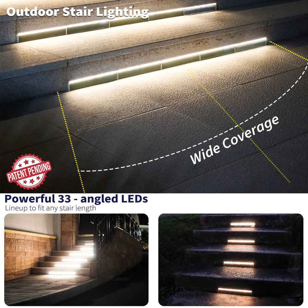 Solar Step Lights Outside, 33 Focused LEDs, Stair Light, 2PK