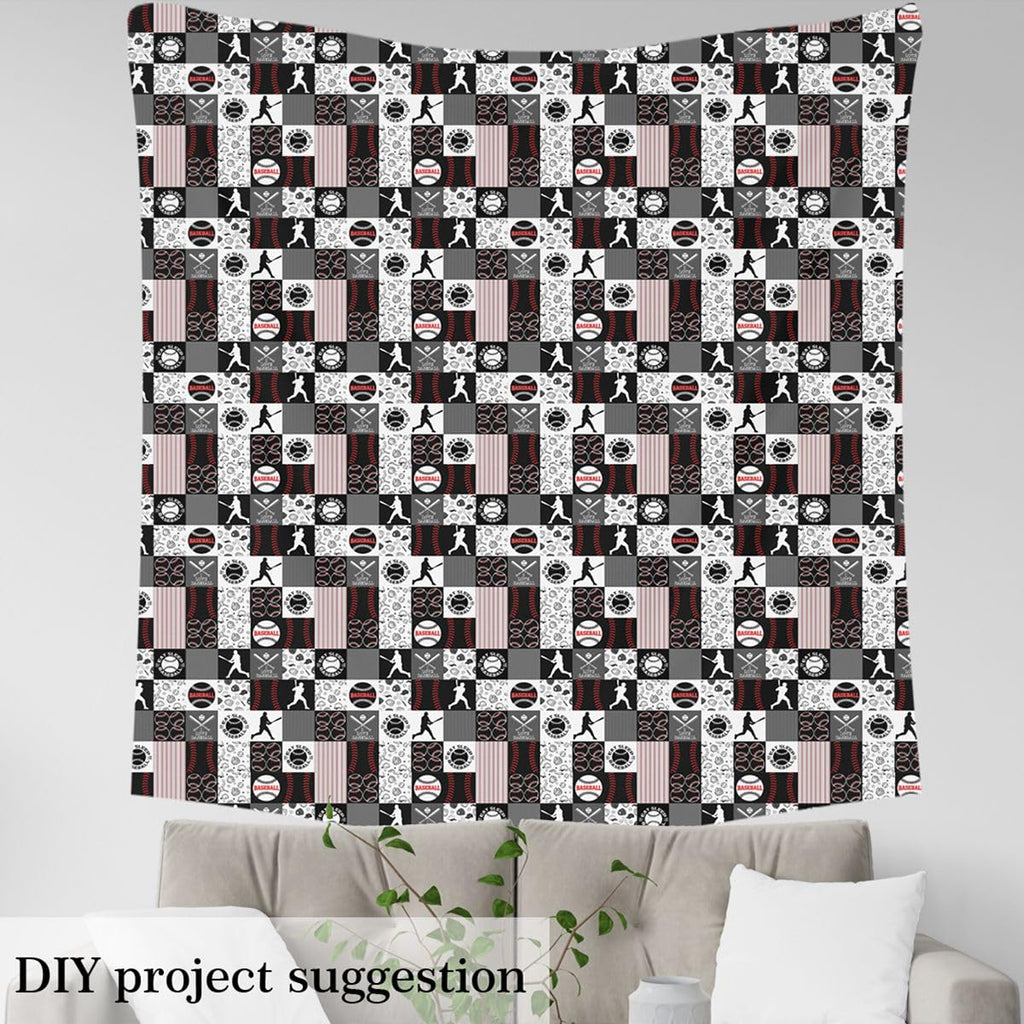 Baseball Fabric by The Yard, Sports Geometric Grid Red Grey for Chairs Sofa Sewing, Patchwork Baseball Fabric Soft