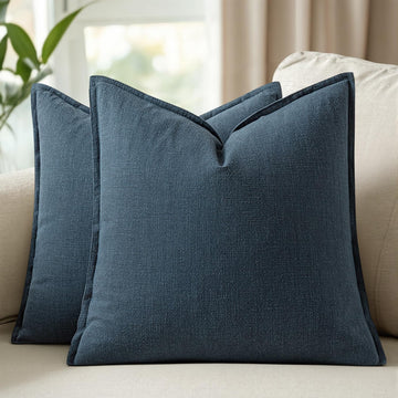 Linen Solid Euro Throw Pillow Covers 24x24 Inch Navy Blue