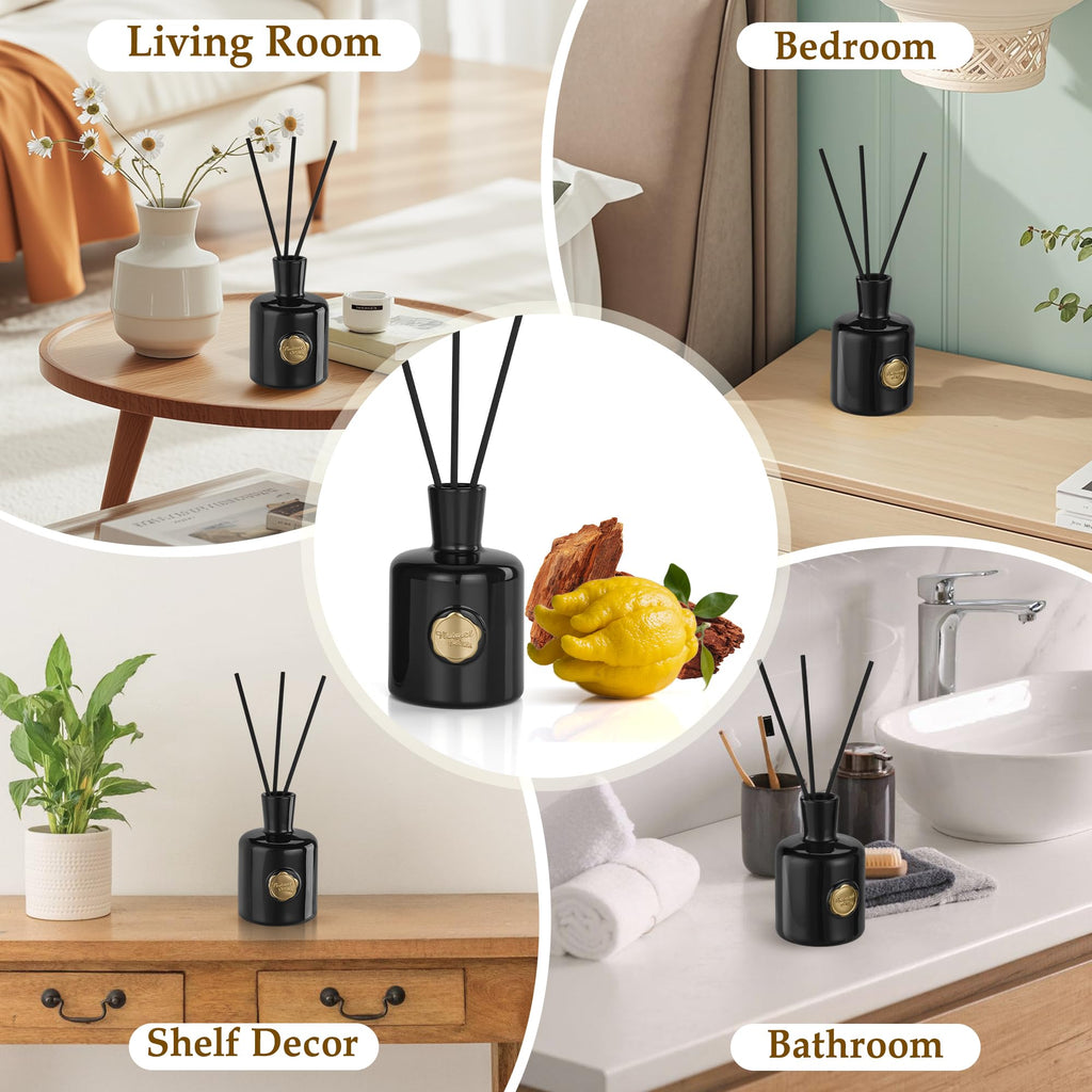 Reed Diffuser Set, 7.04 oz Oud & Bergamot Scent Diffuser with 5 Sticks, Long Lasting Air Freshener, Essential Oil