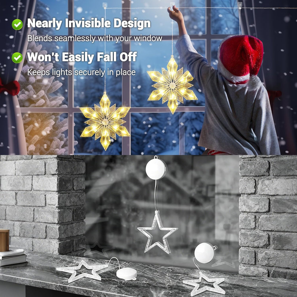 Christmas Snowflake Window Lights, 3Pack Diamond-Star Decor, 36 LEDs