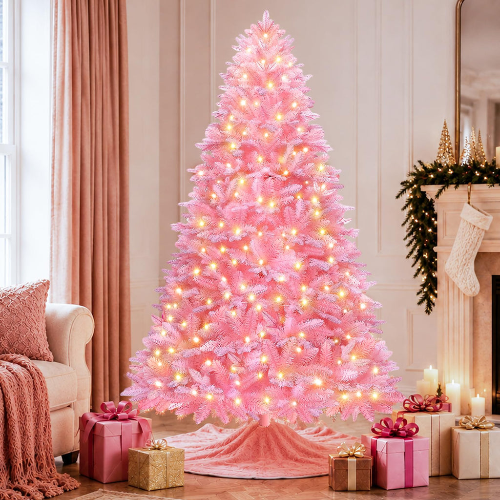7FT Pink Rotating Pre-Lit Christmas Tree with Remote Control