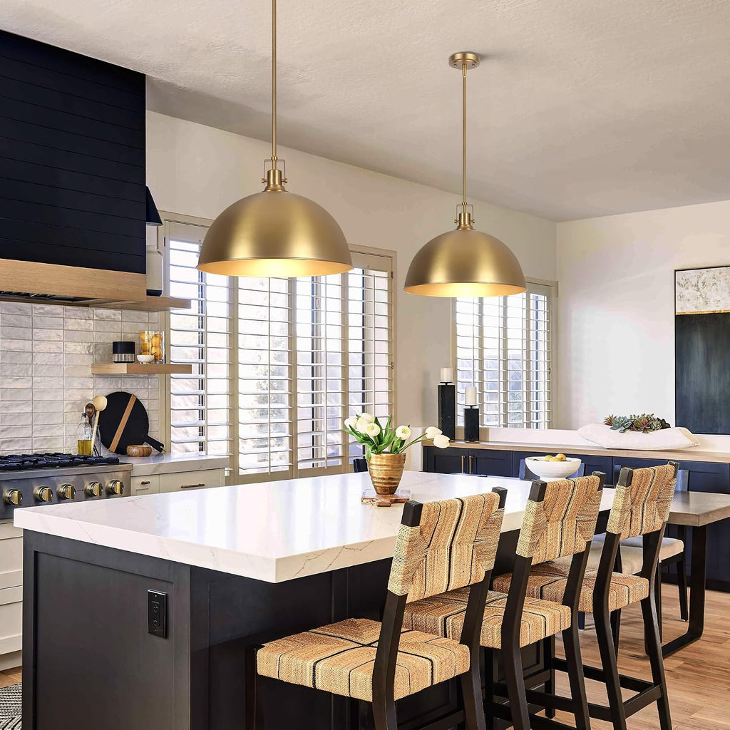 18 Inch Brushed Gold Large Pendant Light Kitchen Island, Farmhouse Modern Dome Pendant Light Fixtures Ceiling Hanging