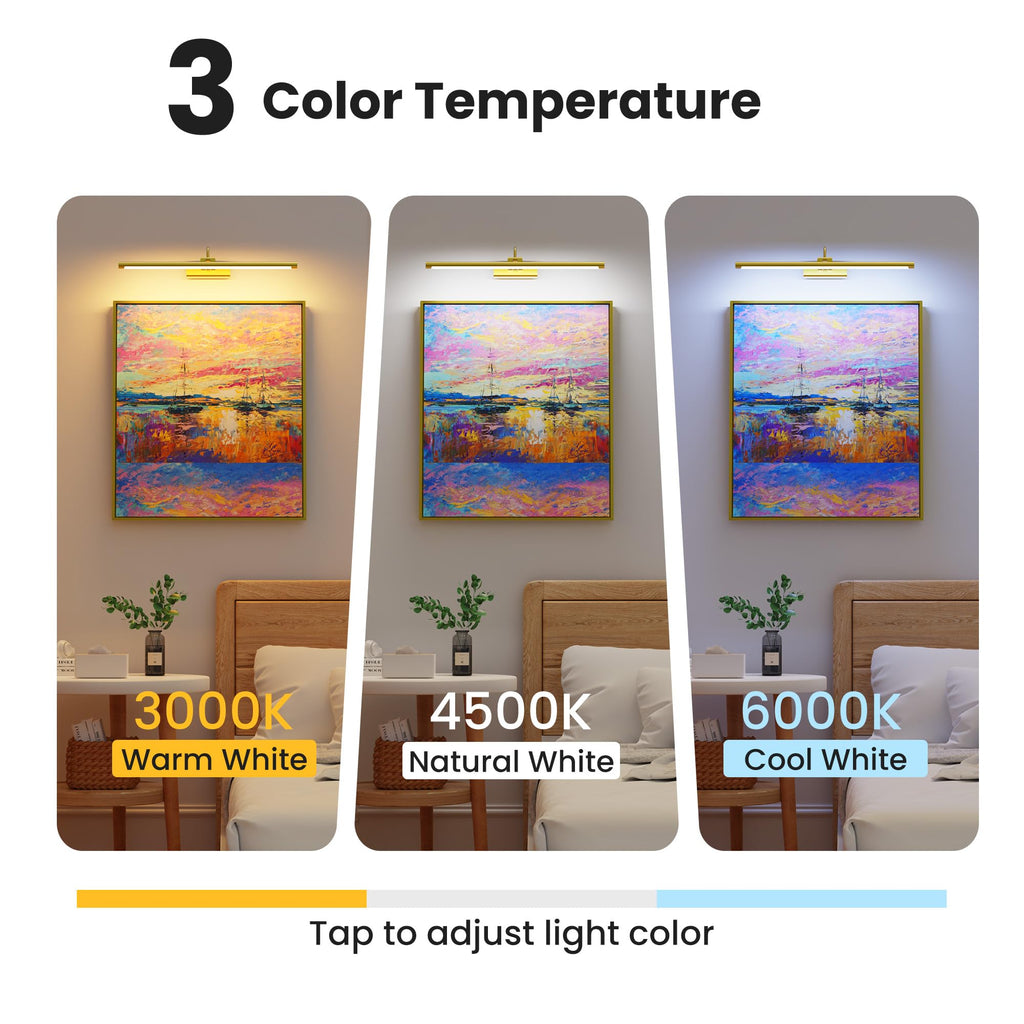 24" Picture Frame Light with 1pcs Extra 8000mAh Battery - Brass Cordless Rechargeable Wall Sconce with Remote & Large
