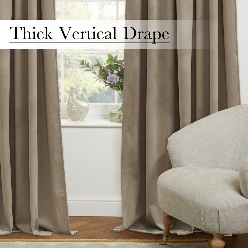 Back Tab Camel Beige Curtains 108 inches Long, Extra Wide Soft Velvet Thermal Insulated Privacy Window Drapes