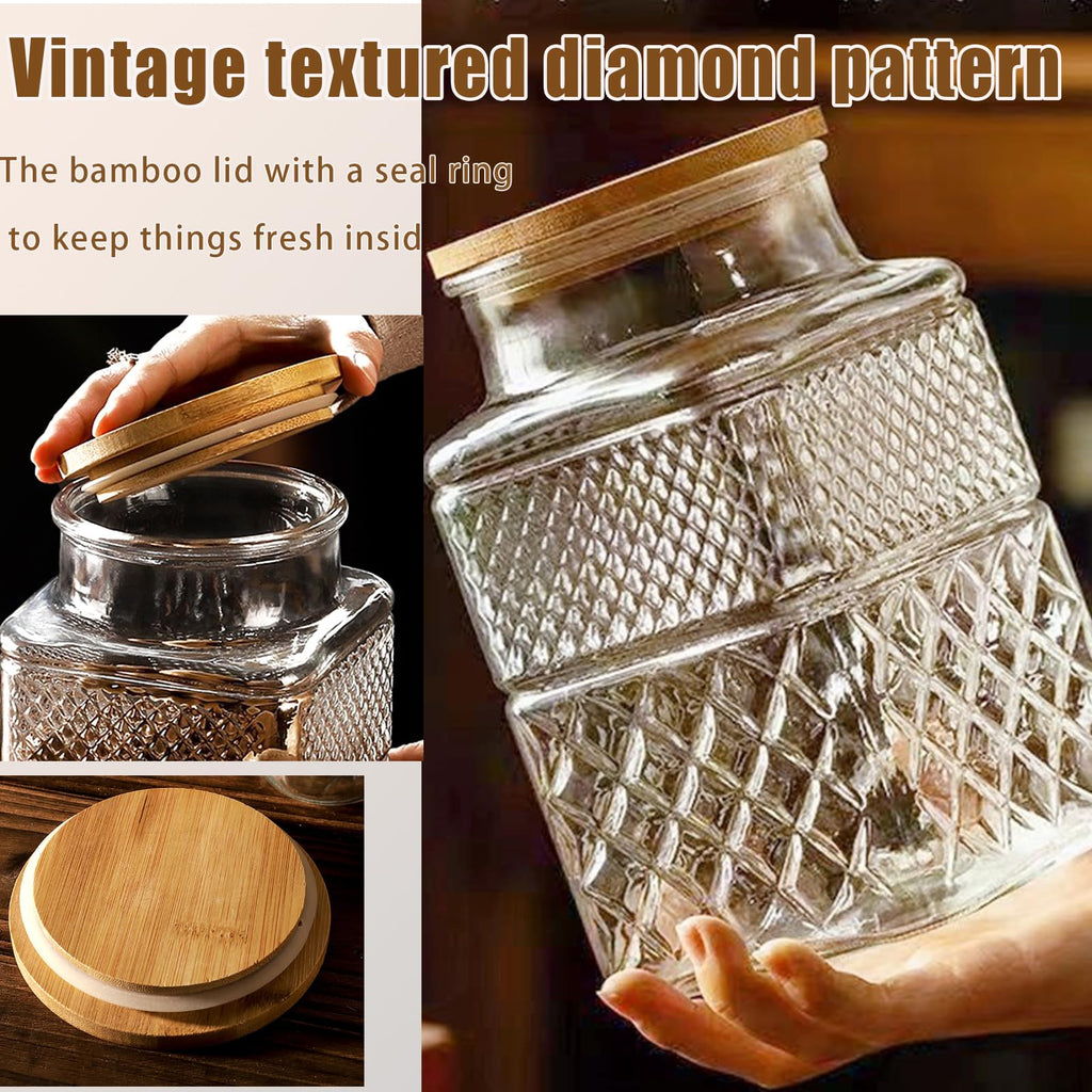 60oz Square Glass Storage Jars with Airtight Lids and Spoon