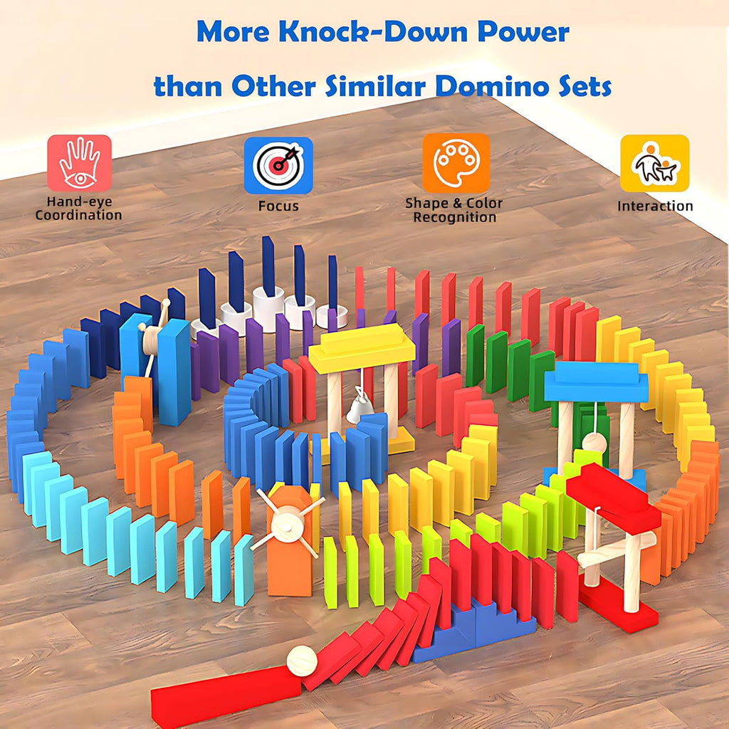 1200 PCS Wooden Dominoes Set with 11 Extra Add-on Domino Blocks & Storage Bag - Bulk Dominos Racing Game for Kids