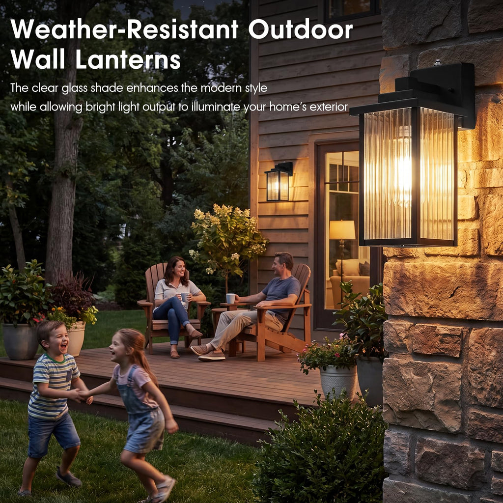 2Pack 15-Inch Dusk to Dawn Outdoor Wall Light, Black All-Metal Frame
