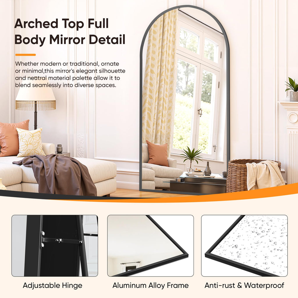 71" x32" Arched Full Length Floor Mirror, Black Full Body Mirror