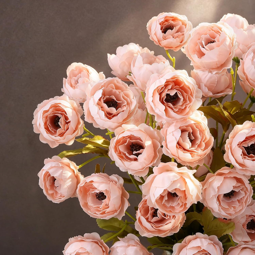 Pink Peonies Artificial Flowers, 27" Faux Silk Peony Stems - Set of 8