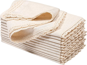 Cloth Dinner Napkins, 12-Pack, 20x20 in, Natural | Flax-cotton blend, lace trim, mitered corners, machine washable