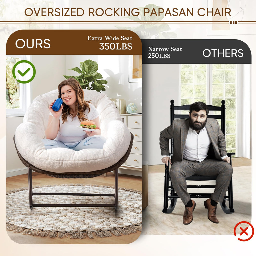 Large Indoor Rocking Chair Set of 2, Oversized Rocking Papasan Chair with Thick Cushion and Frame, Comfy Teddy Rocker
