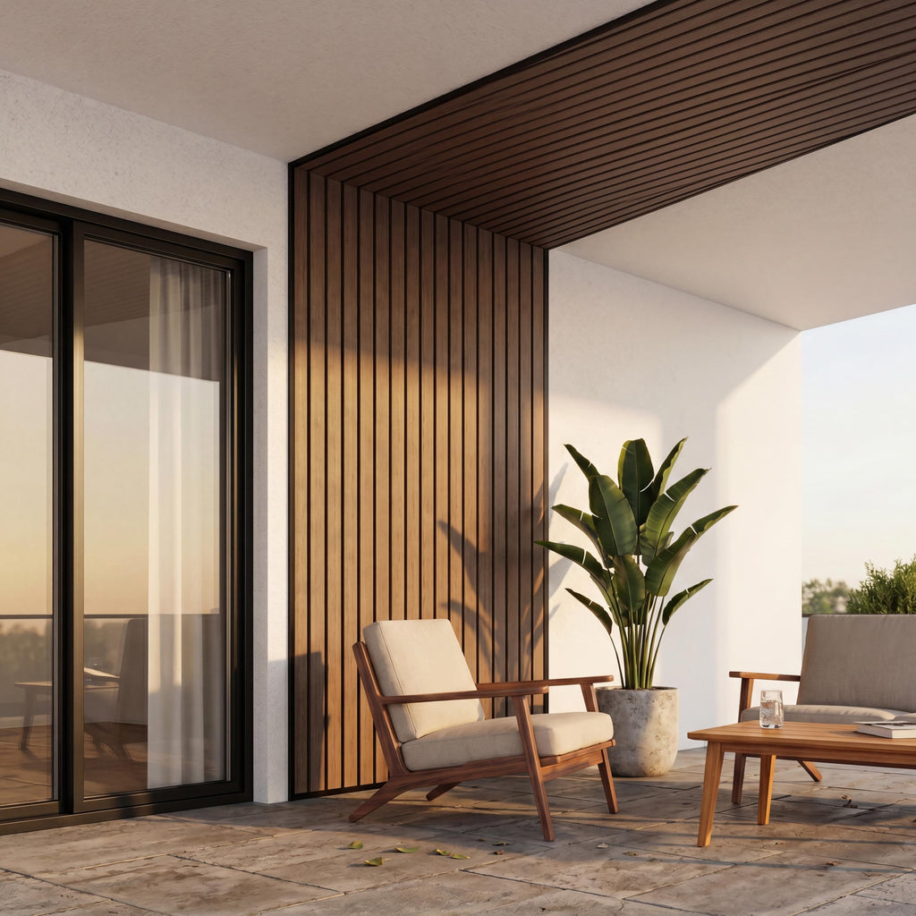 WPC Exterior Wall Slat Panels Waterproof Outdoor Composite Siding Cladding 94.5 in x 8.62 in 28.3 sq.ft Teak 5 Pack