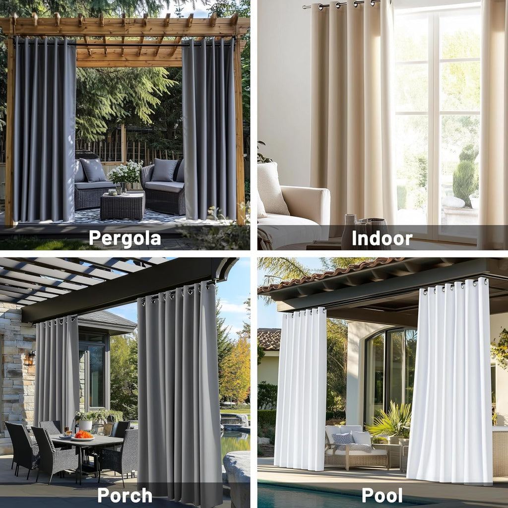 Outdoor Curtains Waterproof - 300 GSM Block Sunlight Thermal Insulated Privacy Assured Thick Outside Curtains for