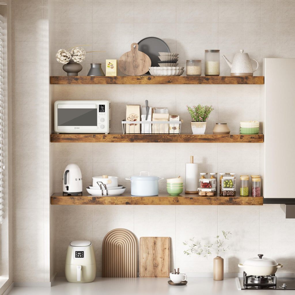 Bathroom Floating Shelves for Wall, 36" Shelf, Set of 3, Rustic Brown