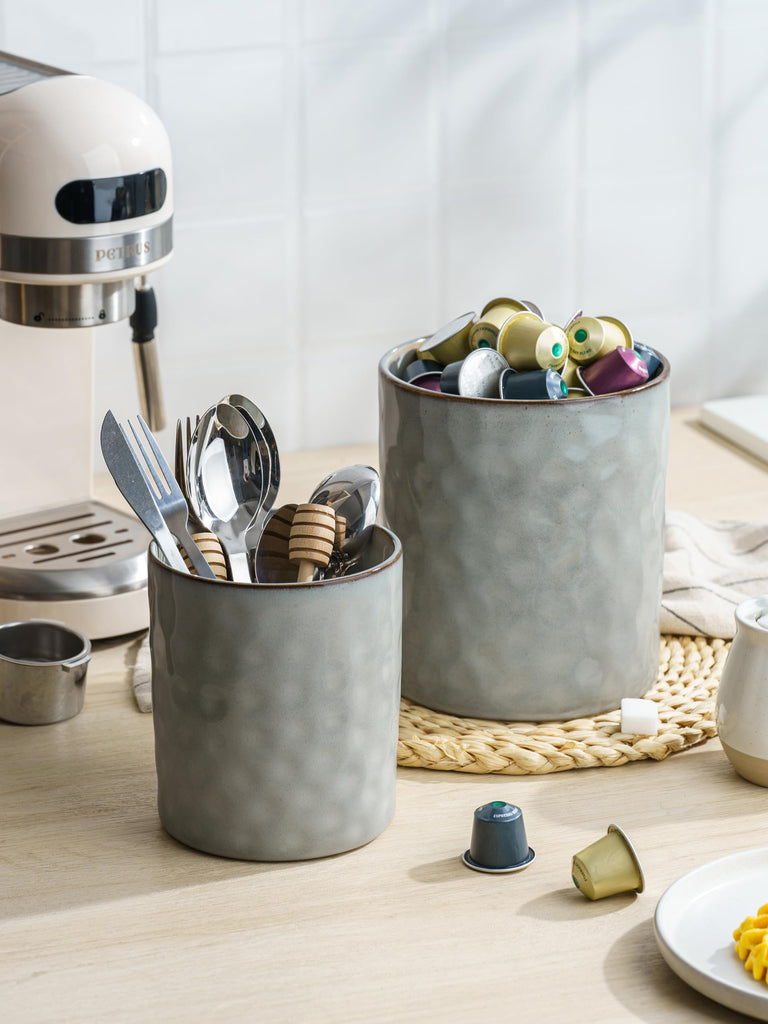 Ceramic Utensil Holder, 7.2"+5.8", Set of 2, Gray