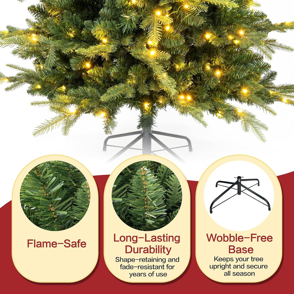 7 FT Prelit Aspen Fir Christmas Tree, Blue Spruce Xmas Tree | Blue Spruce Slim Pencil Xmas Tree PE & PVC Mixed Branch