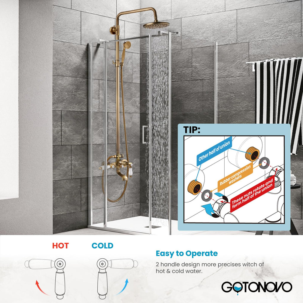 Exposed Shower System Antique Brass,Ceramic Lever Handle