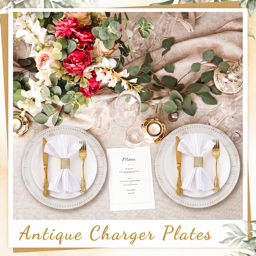 12 Pcs 13" Vintage White Charger Plates Round Beaded Chargers Bulk for Dinner Plates Serving for 12 Guest for Antique