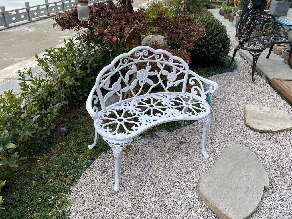 Balcony Bench Double Seat, Anti-Rust Cast Aluminum Patio Garden Bench for Park Yard Outdoor Furniture White.1