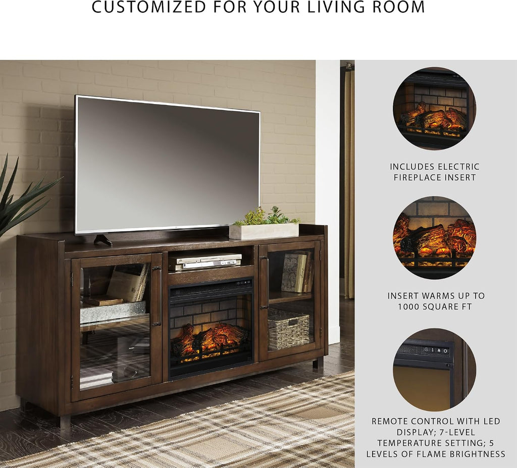 Modern 70" TV Stand with Electric Fireplace for TVs up to 80", Dark Brown