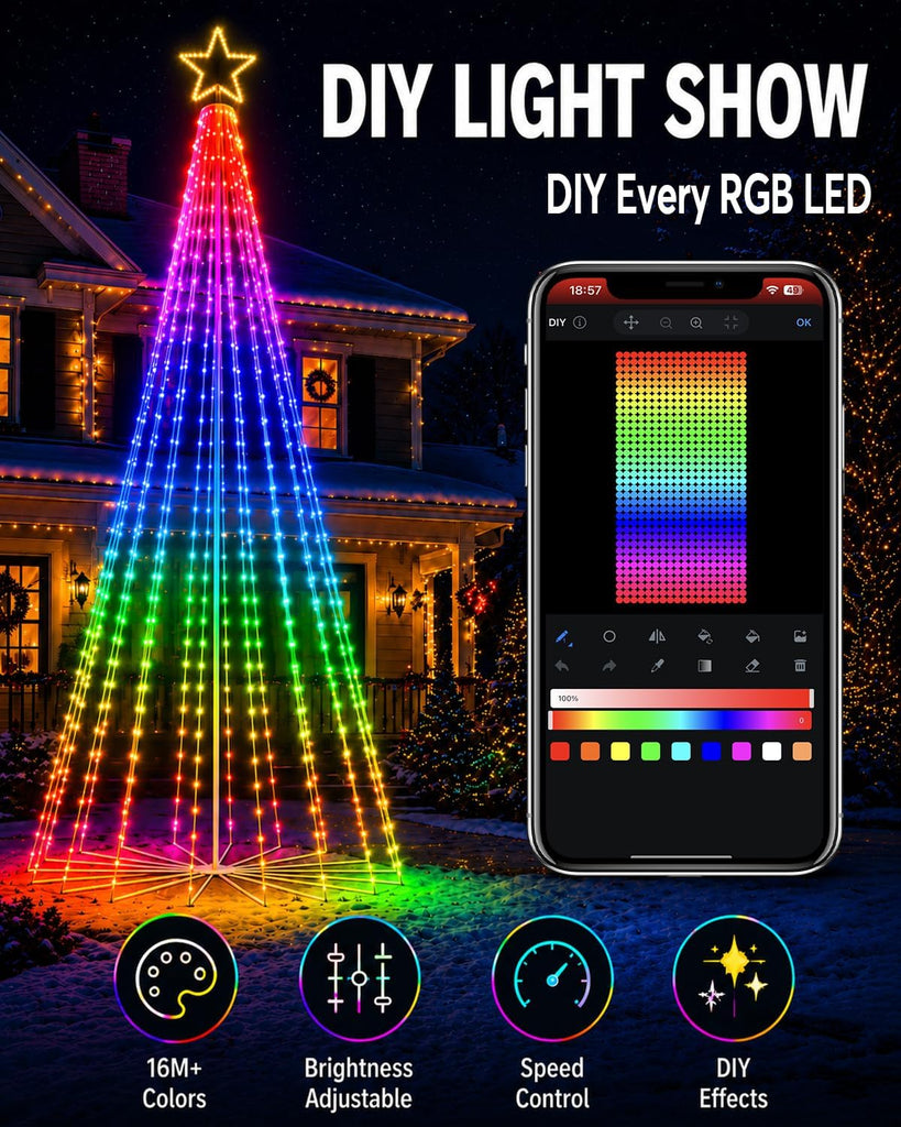 14.5FT Outdoor Christmas Tree with Light, DIY Light Show LED Christmas Tree