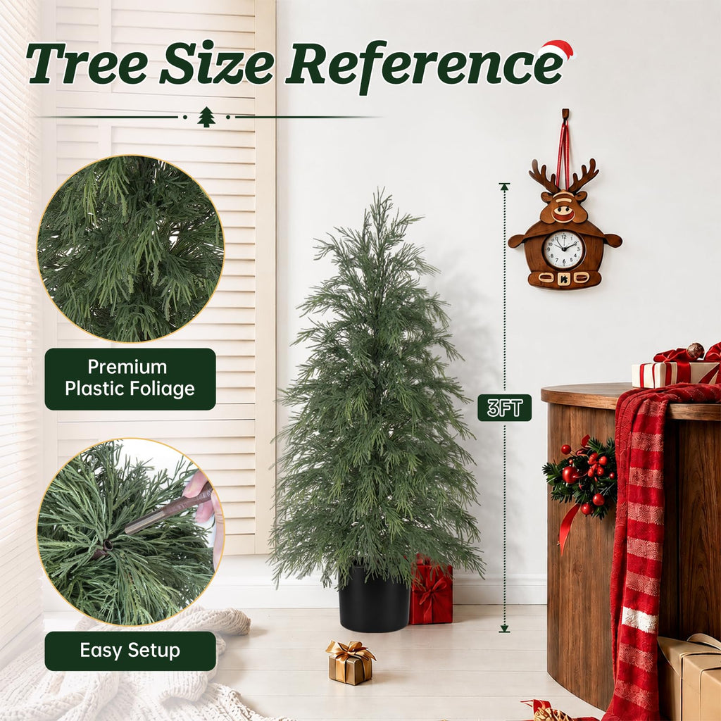 2PCS Faux Arborvitae Cedar Trees with Pot, 3FT UV-Anti Decor