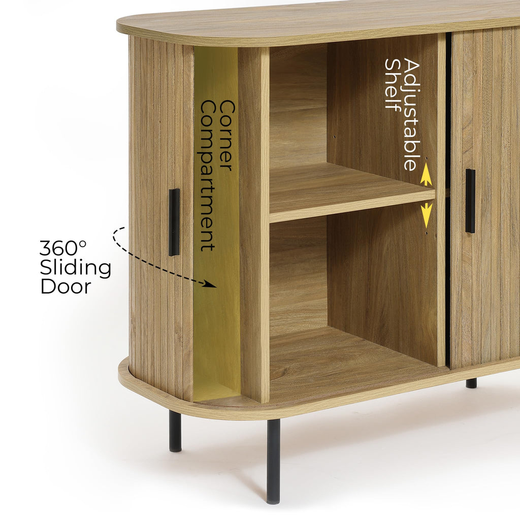 LuxenHome 35" Oak Small Buffet Cabinet with Storage, Accent Cabinet