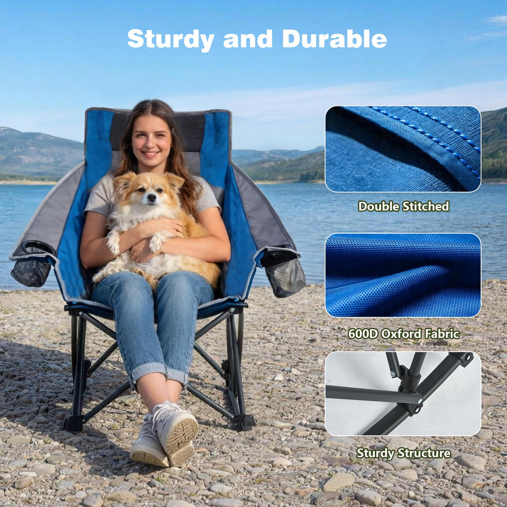 Rocking Camping Chair Fully Padded Patio Folding Chair Portable Oversized Outdoor Rocker High Back Lawn Recliner with