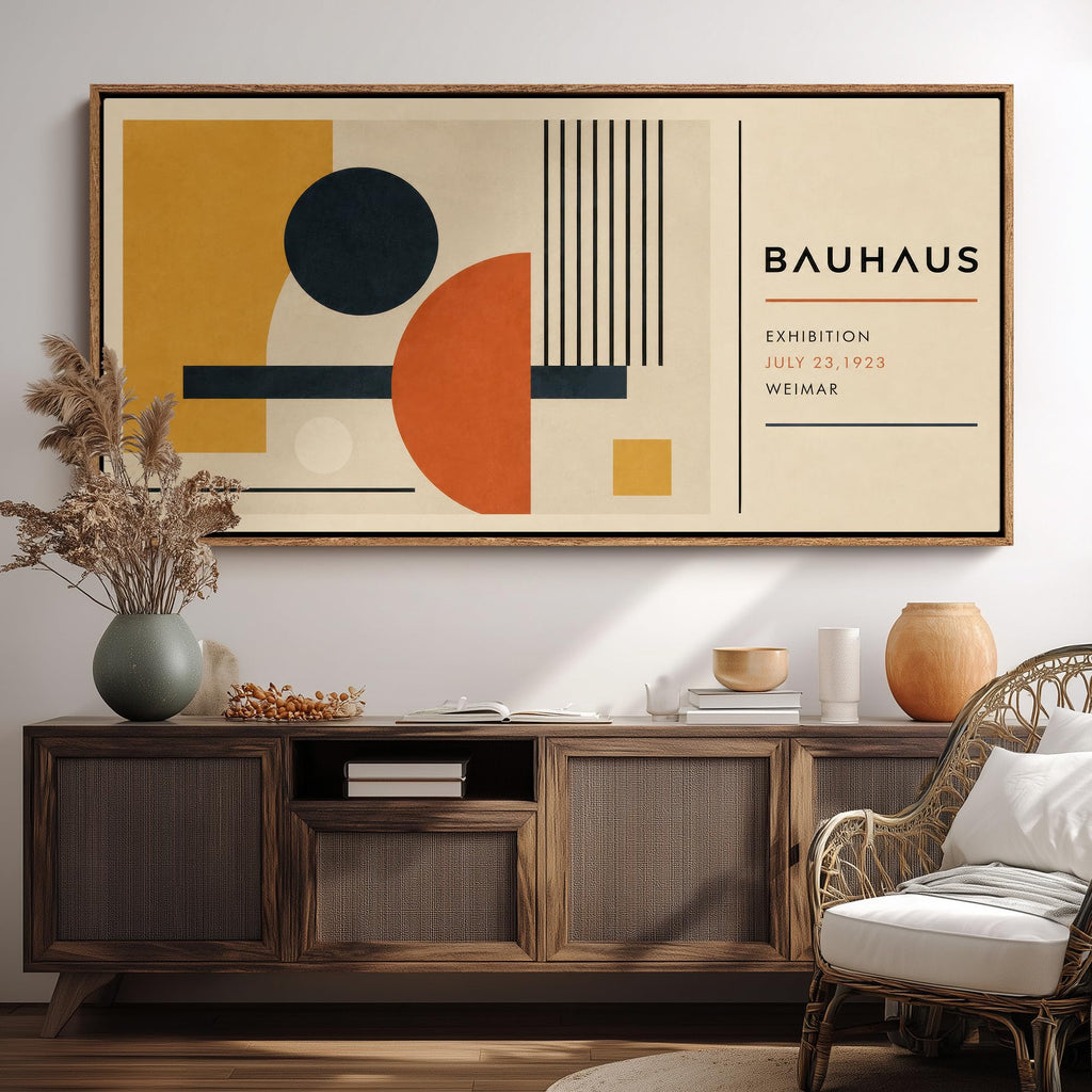Extra Large Framed Wall Art Canvas Print - Retro Bauhaus Geometric Mid Century - Contemporary Artwork Bedroom Office