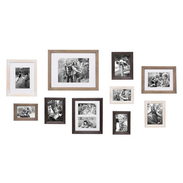 Bordeaux Gallery Wall Kit, Set of 10 with Assorted Size Frames in 3 Different Finishes - White Wash, Charcoal Gray