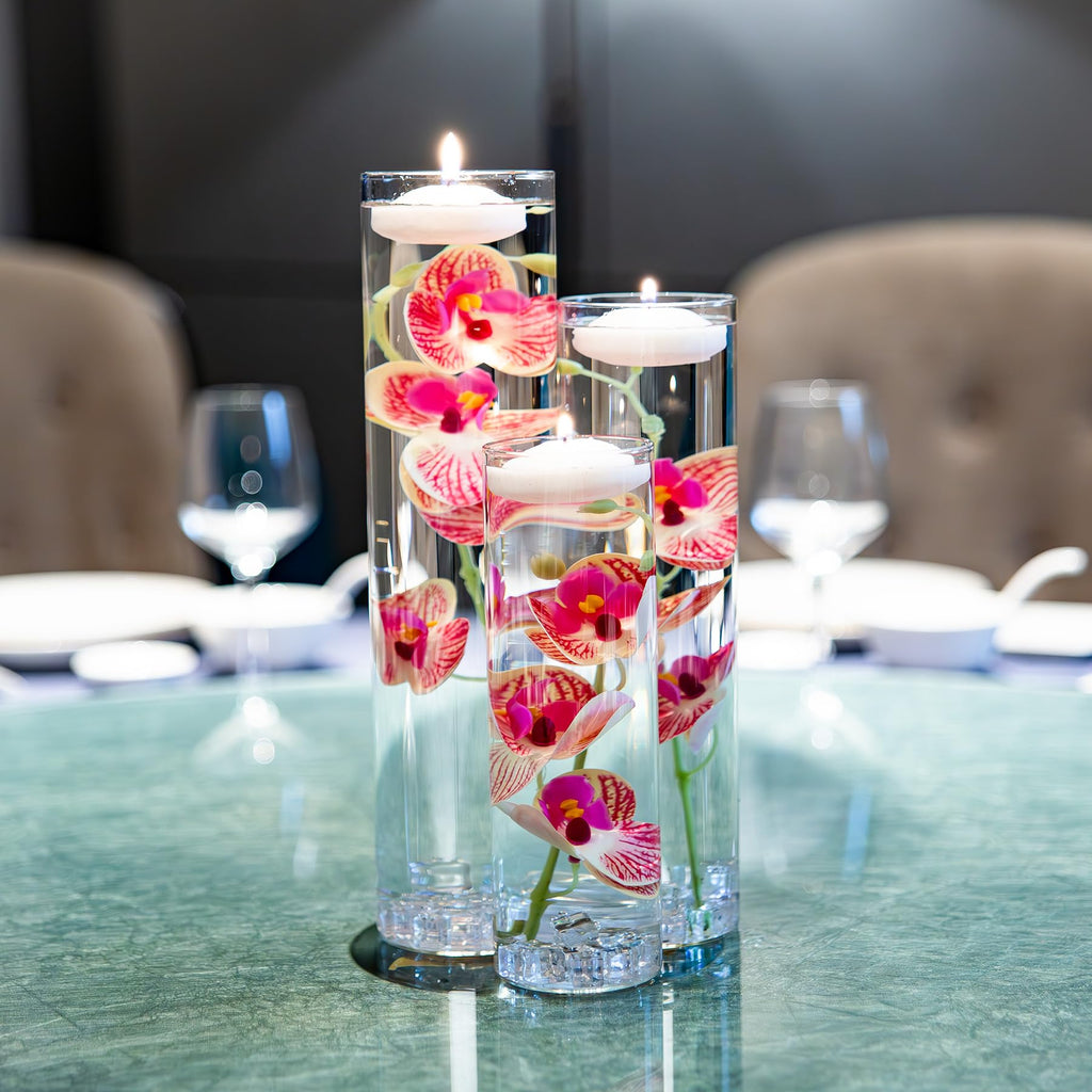 Artificial Orchid Floating Flower for Table Centerpieces Glass Cylinder Vase Fillers Floating Candles Fake Ice Cubes