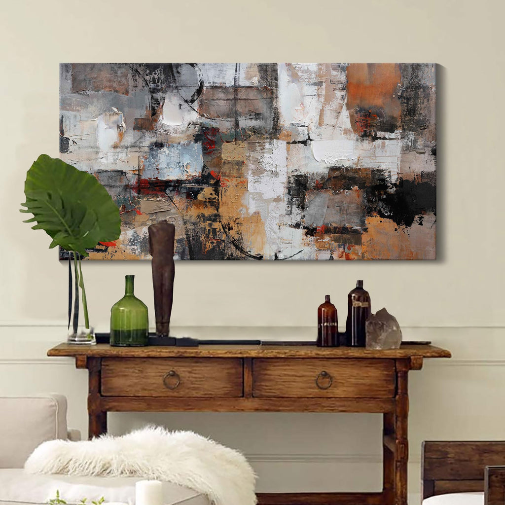 Art - Abstract Canvas Wall Decor, Modern Minimalist Painting in Black and White - Framed pictures Artwork, Brown