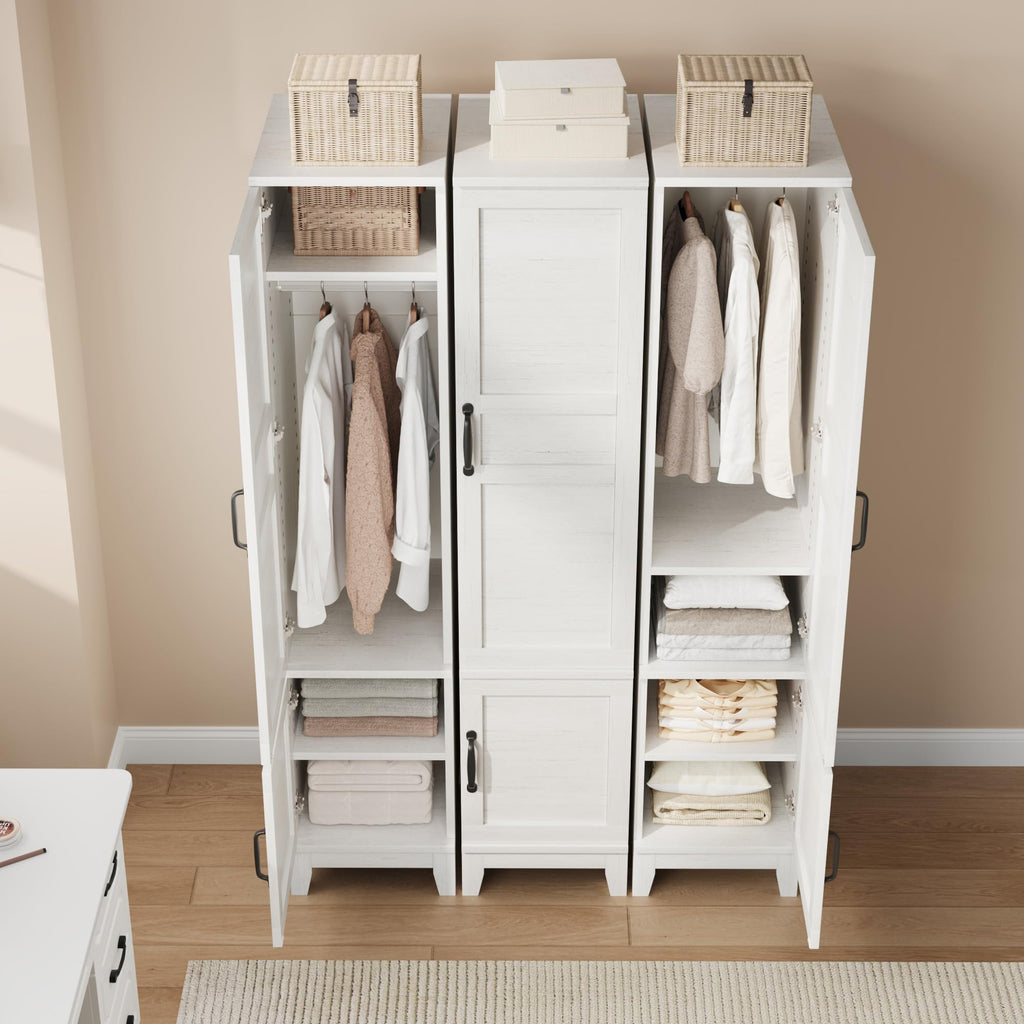 Armoire Wardrobe Closet with 2 Doors, 72 in Wooden Wardrobe Cabinet with Hanging Rod, Narrow Tall Clothing Armoire