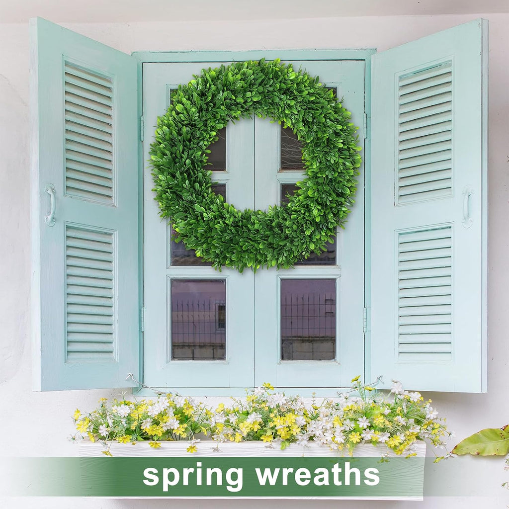 Green Boxwood Wreaths for Front Door Realistic 22Inch All Season Eucalyptus