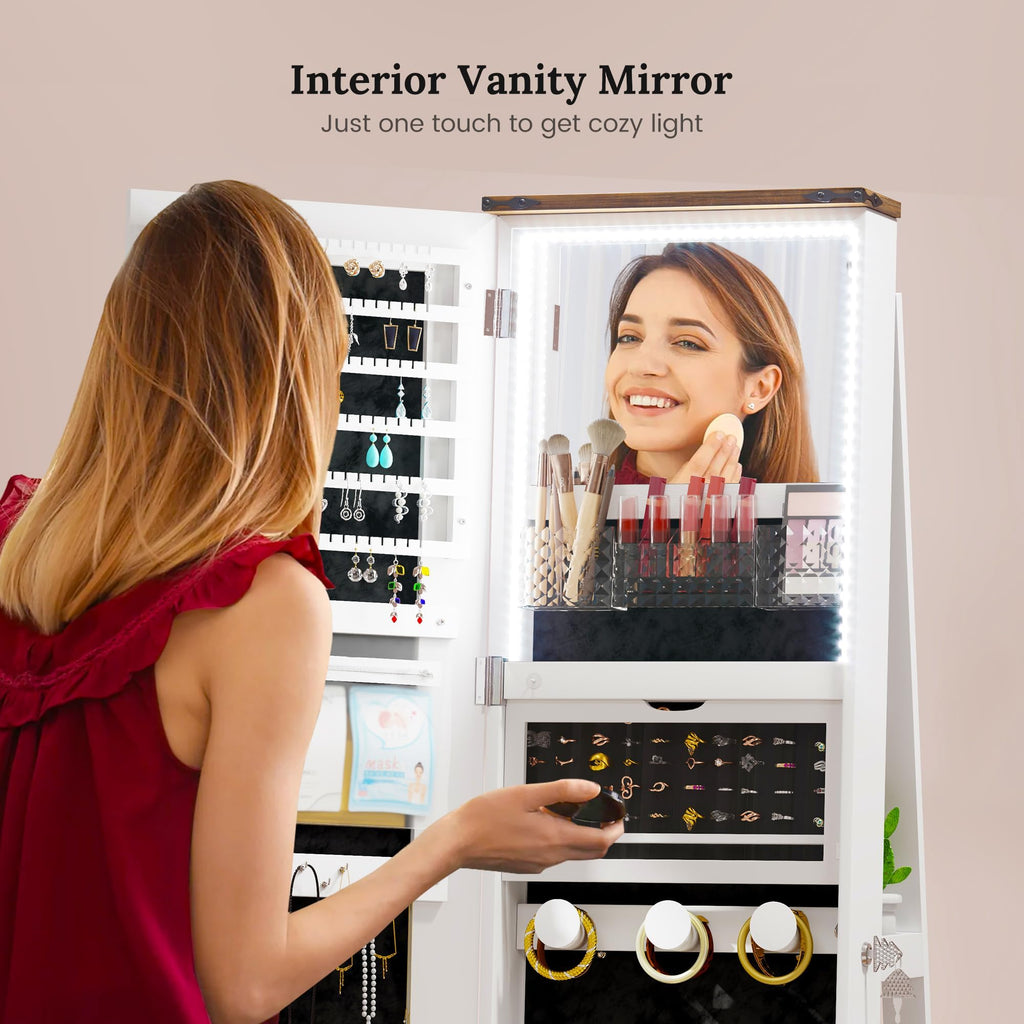 LED Mirror Jewelry Cabinet Standing, Jewelry Armoire Organizer