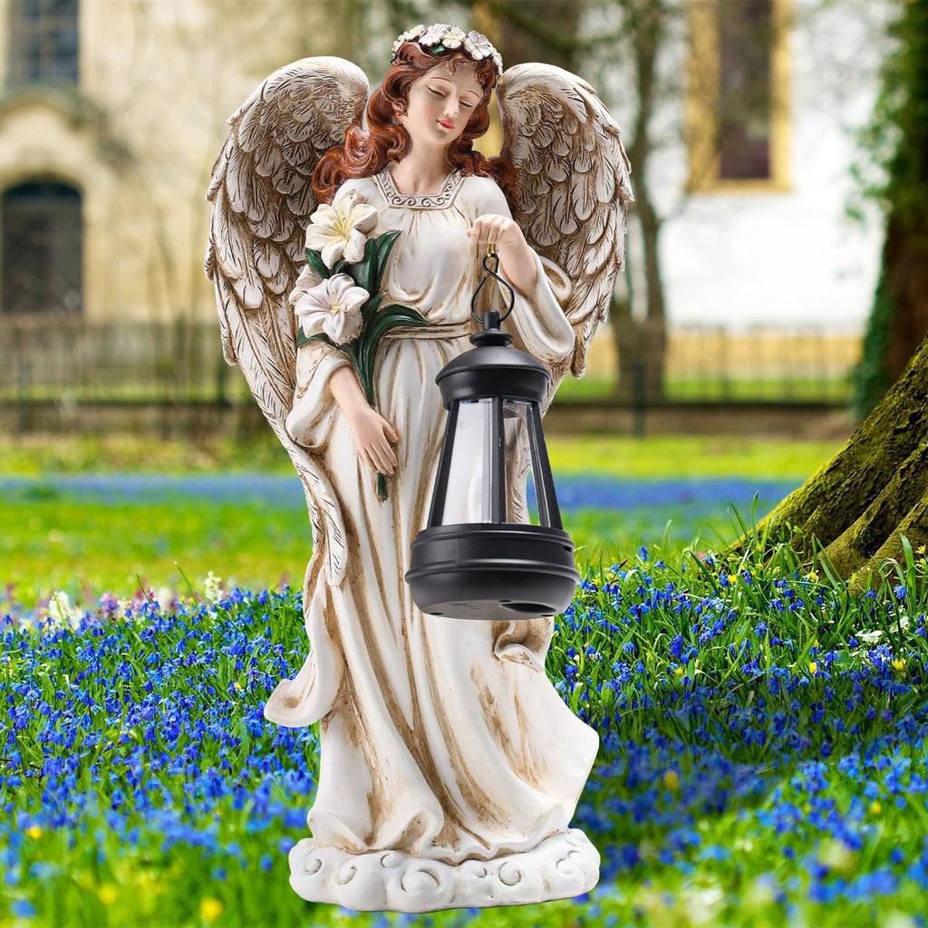 Statue, Solar Garden Angel Statues for Outside with Lantern