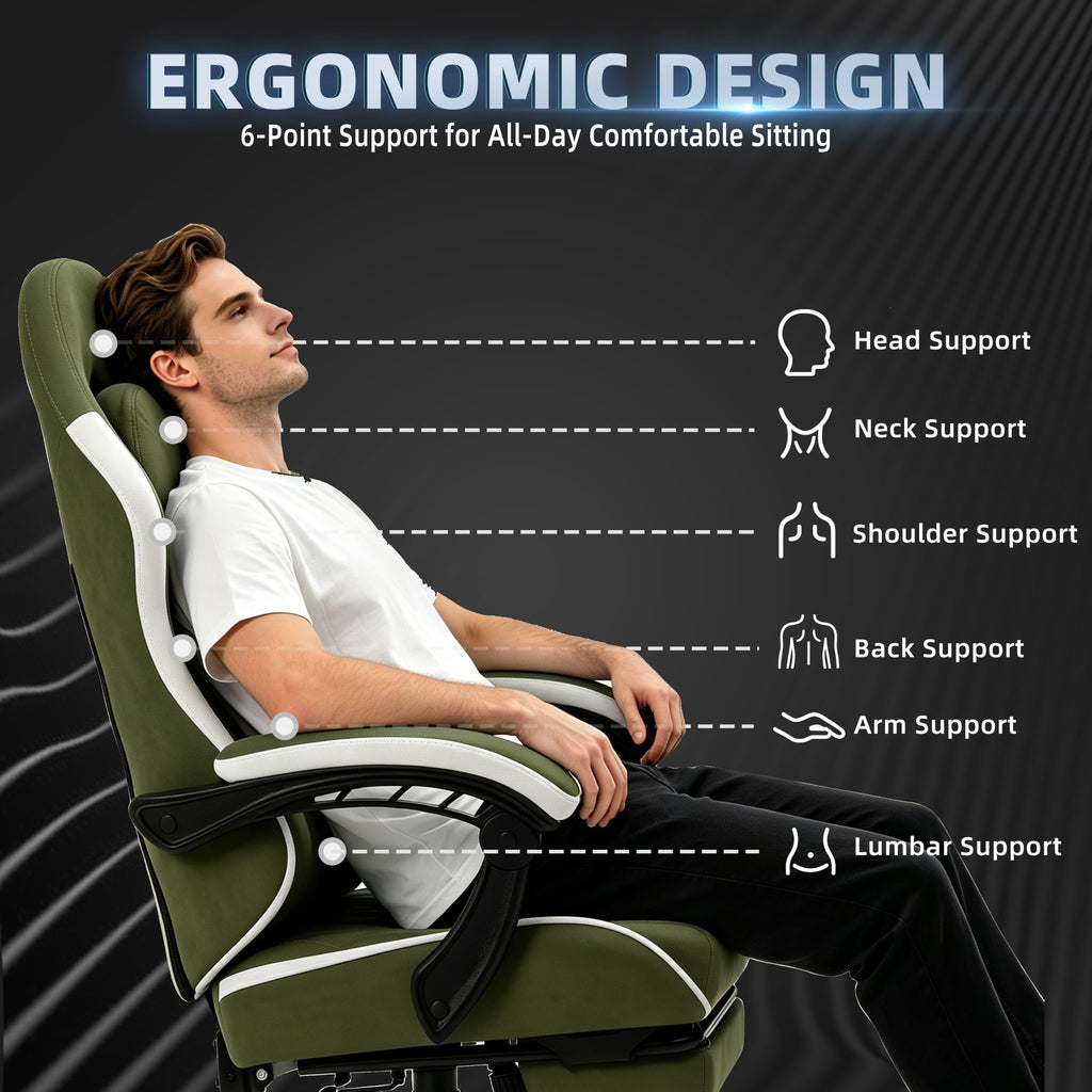 Gaming Chair for Adults, Fabric Gaming Chair with Footrest and Pocket Spring Cushion, Ergonomic Gamer Chair with