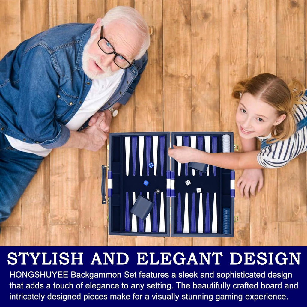 Large Backgammon Sets for Adults - Classic Board Games for 2 Players Adults and Kids - Premium Backgammon Set 15 inch - Set of 39