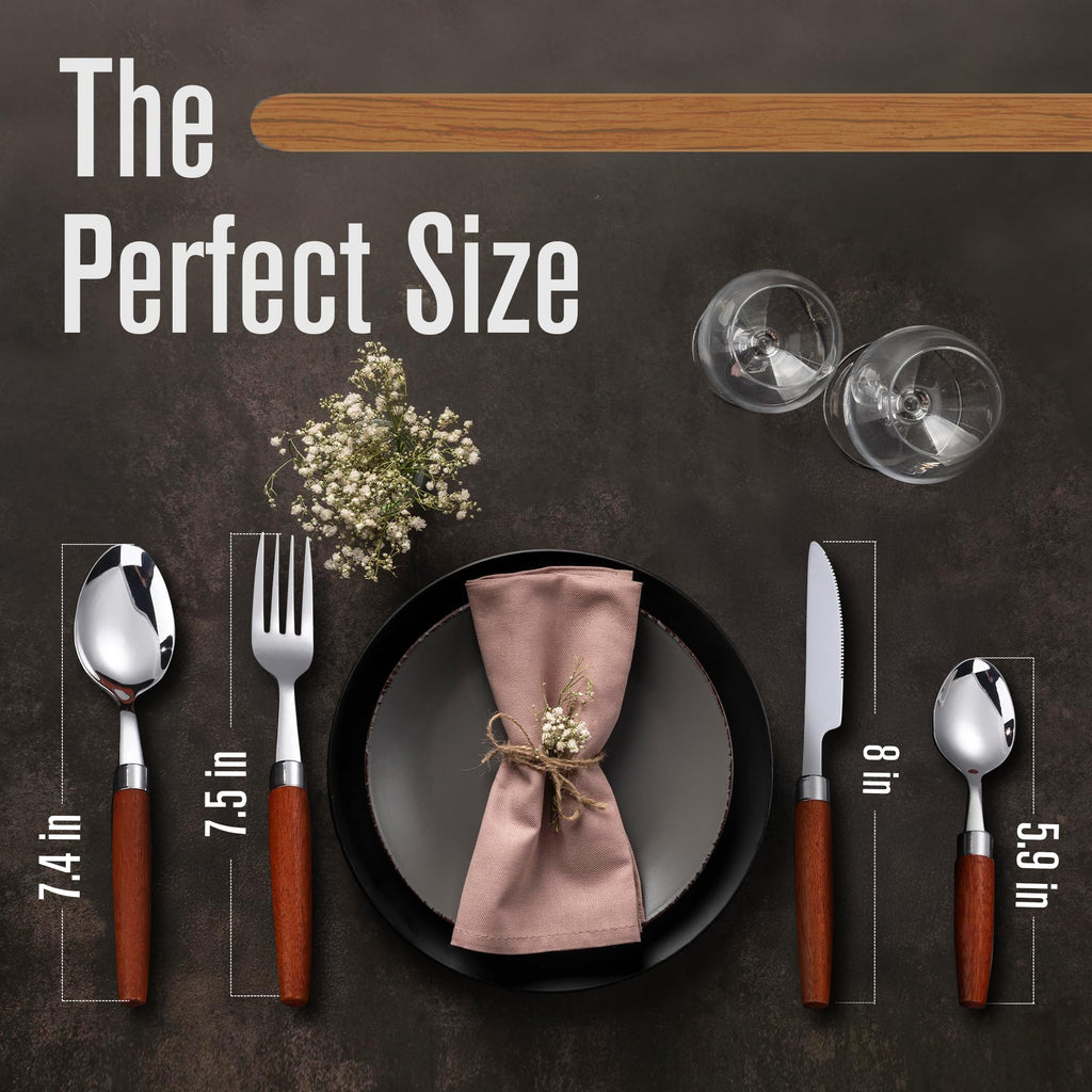 Wood Handle Silverware Set for 4, 16-Piece Stainless Steel Flatware