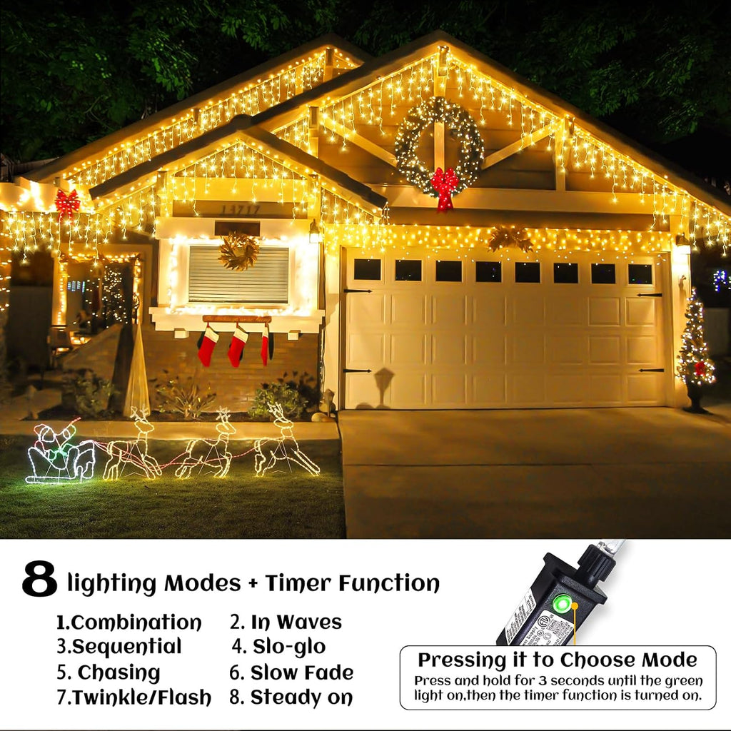 66ft Icicle lights for Outside 640 LED Christmas Lights Outdoor Warm White