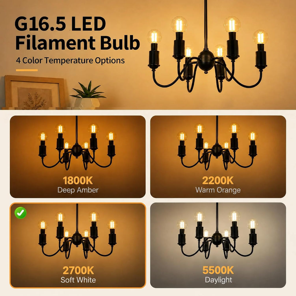 G16.5 LED Bulbs E12 Candelabra Light Bulb 2W,2700K Warm White,Free-Filcker