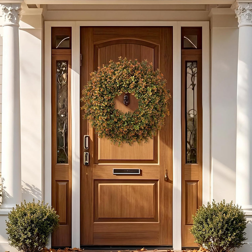 26'' Fall Boxwood Wreath for Front Door Decor, Orange