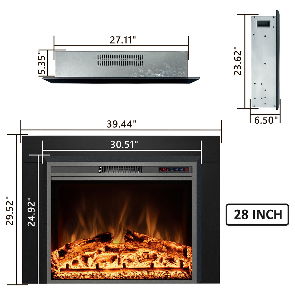 Electric Fireplace Insert with Metal Trim Kit, Overall Installed Size 40" W x 30" H, Fireplace Heater with Adjustable